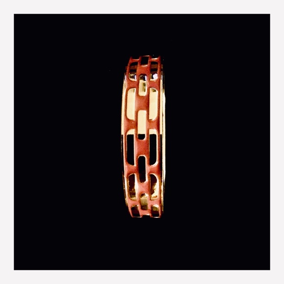 Pink Enameled Bangle w/Embossed Gold Link Design - Picture 5 of 7